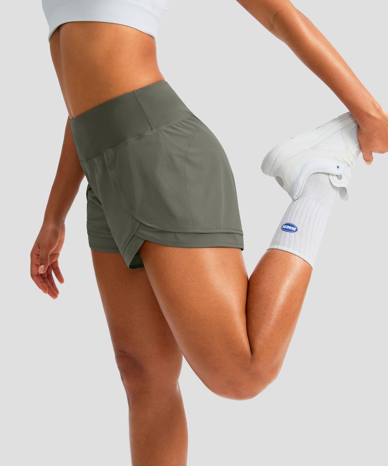 Soothfeel Women's Running Shorts High Waisted Quick-Dry 3 Inch Gym Workout Athletic Shorts for Women with Zipper Pocket(Green, M) - Image 3